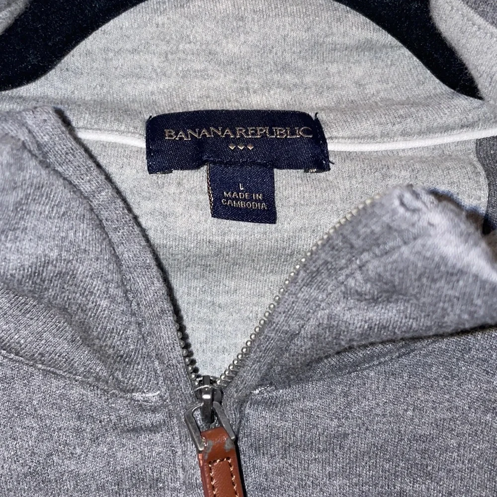 Banana Republic Mens Quarter Zip Sweater Sweatshirt Gray L Long Sleeve